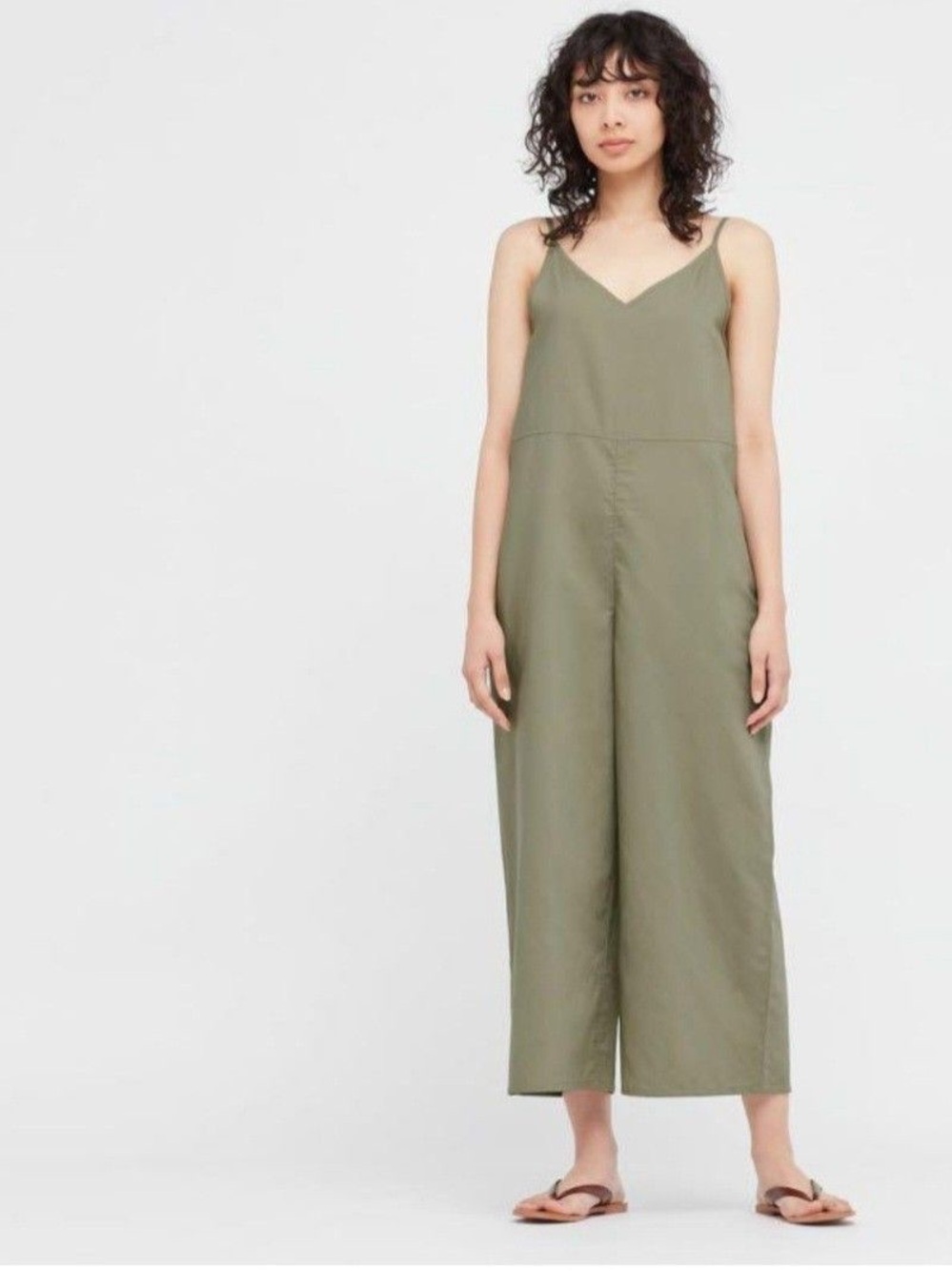 Uniqlo Linen Blend Wide Leg Jumpsuit Green